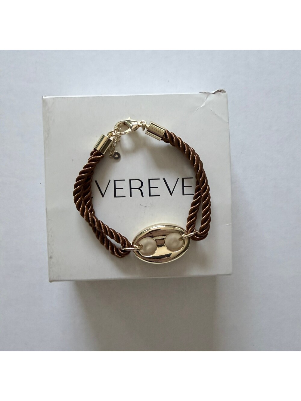 Evereve Brown Twisted Cord and Gold Tone Oval Accent Bracelet